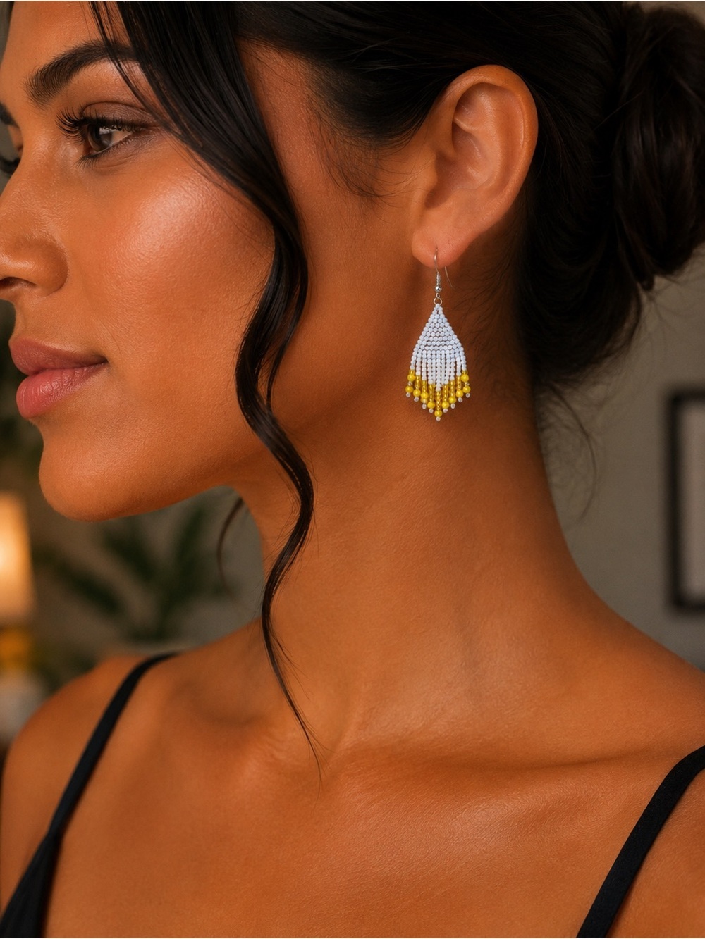 White & Yellow Sunshine Fringe Earrings
